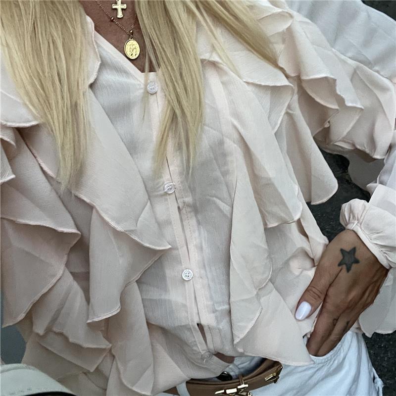 camicia con rouches trasparente pretty